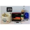 Image 1 : Vintage Gillette gold razor & blades. Old spice lather cup & brush, Cobalt blue shaving cream jar.