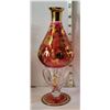 Image 2 : Vintage Bohemian glass wine decanter (no top} Cranberry & other gold trimmed glass.
