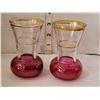 Image 4 : Vintage Bohemian glass wine decanter (no top} Cranberry & other gold trimmed glass.