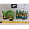 Image 1 : 1960's Czech Bohemia crystal vodka glasses. Turquoise, green with gold guild.