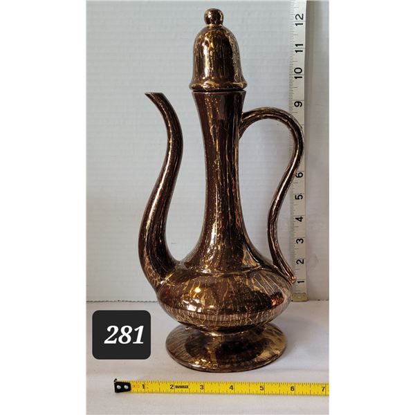 Vtg. Copper brown & gold grip glazed turkish style tea pot.