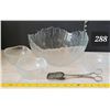 Image 1 : Vtg. Lettuce pattern salad & serving bowls. Vintage silver plated cake/ salad scissors.