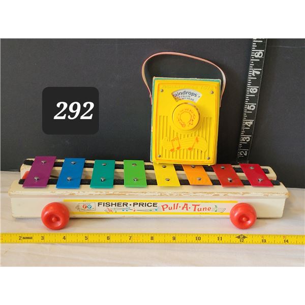 1964 Fisher-price wooden Xylophone & 1977 music box Pull a tune. Working.