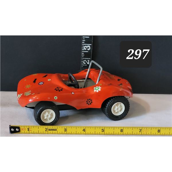 Vintage 1970's Tonka orange steel dune buggy. Hippy flower power convertible.