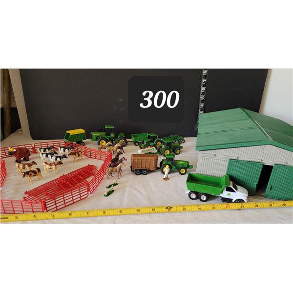 Ertl John Deere Farm. Buildings, fences, animals & metal machinery toys.