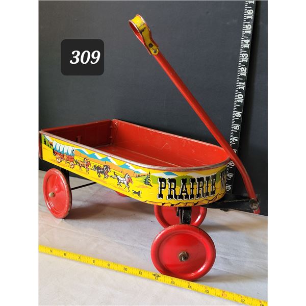 Vintage HTF child`s pressed metal Prairie Wagon. Schooner decoration