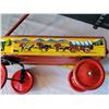 Image 6 : Vintage HTF child`s pressed metal Prairie Wagon. Schooner decoration