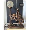 Image 1 : Vintage bronze colored “the Vision” cowboy on bucking bronco table lamp. Working, 