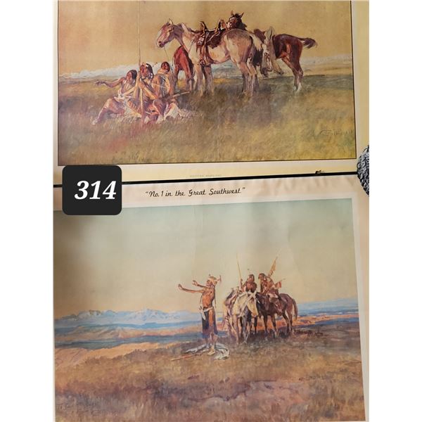 Vintage CM Russell large Native American calendar prints. 22”H X 31”W