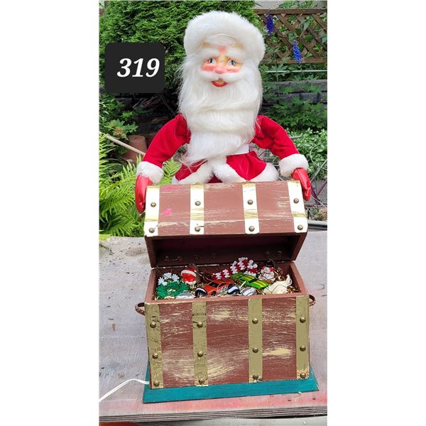 Vintage, electric Santa treasure chest. Opens & closes.