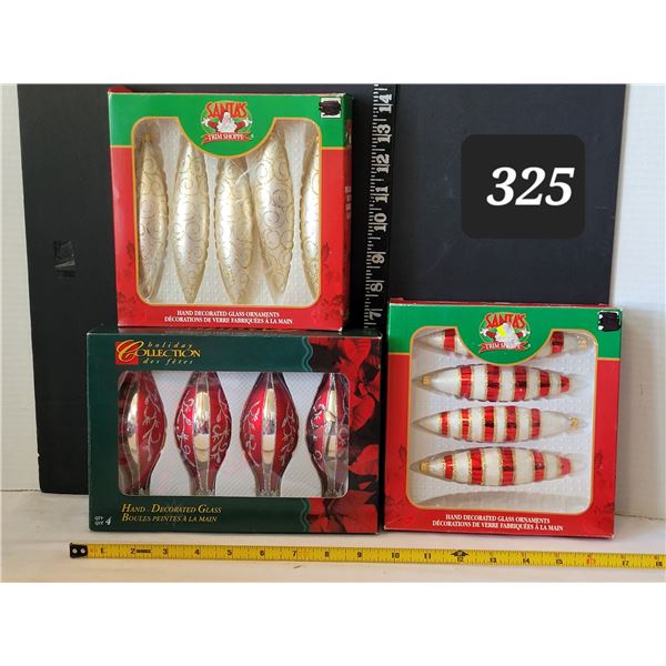 Vintage hand decorated glass ornaments.