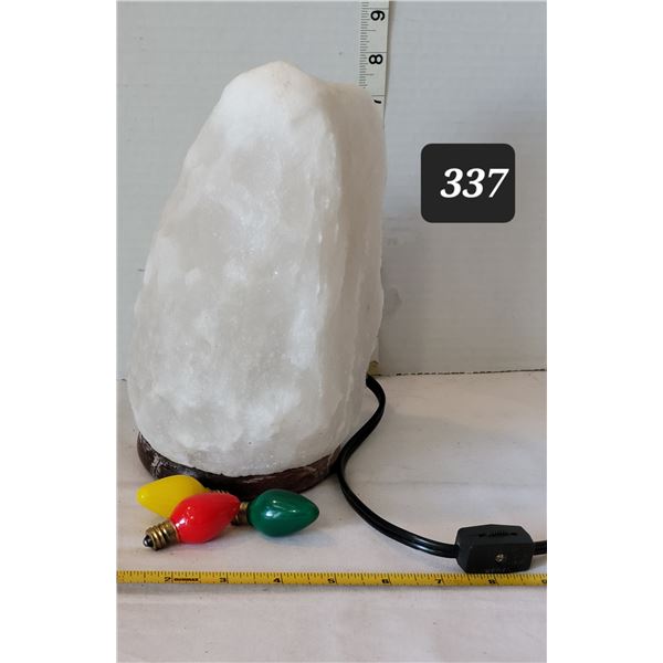 Salt rock lamp with bulbs for colour effects.