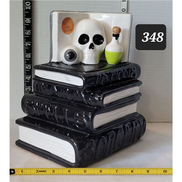 Halloween books & skull cookie/ treat jar.