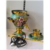 Image 2 : Vintage electric Soviet Samovar. Hand painted decorative turquoise & gold.
