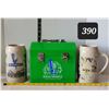 Image 1 : Premium Pilsner steam whistle beer steins with metal carry case.