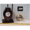 Image 1 : Westclox wind up alarm clock & wood electric clock with storage compartment.