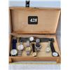 Image 1 : Assorted watches in vintage solid wood box.