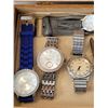 Image 2 : Assorted watches in vintage solid wood box.