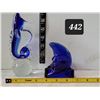 Image 1 : Murano style hand blown, cobalt blue glass seahorse on bubble ball plus Crescent moon glass tea ligh