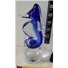 Image 2 : Murano style hand blown, cobalt blue glass seahorse on bubble ball plus Crescent moon glass tea ligh