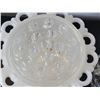 Image 2 : Milk glass open lace dish with 2 flower frogs.