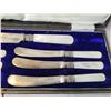 Image 2 : Antique 1914 hallmarked silver bread & butter knife set. Mother of pearl handles, original case with