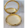 Image 3 : Antique brass powder box, decorated petit point flowers. Vtg. double mirror Compact in pouch.