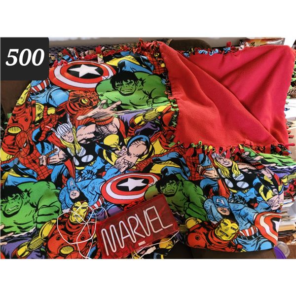 USB light up Marvel sign & fleece Marvel action figure blanket.