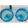 Image 3 : Set of 2 King's Crown aqua blue glass pedestal candy dishes.