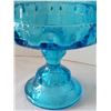 Image 4 : Set of 2 King's Crown aqua blue glass pedestal candy dishes.