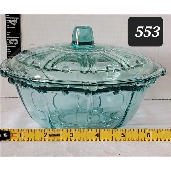 Rare vintage Oyster pearl blue, beaded glass, covered candy bowl By KIG Indonesia.