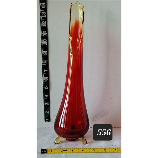 Very nice MCM  L.E Smith Amberina swung vase. Stretch glass, 3 footed base.