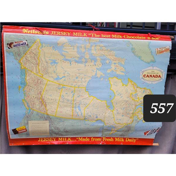 Large 1961 advertising, Neilson's Chocolate, map of Canada.