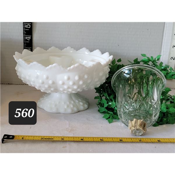 Heavy vtg. Fenton hobnail, centre piece pedestal candle holder (various sizes)