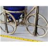 Image 3 : Rattan tricycle with cobalt blue glass flower pot.