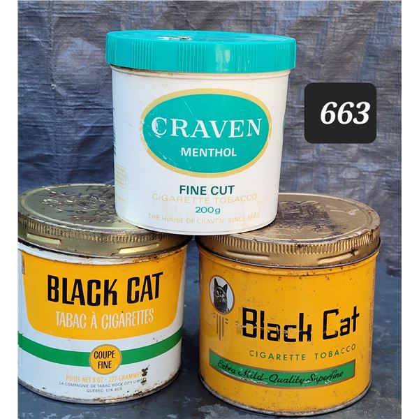 Vtg. Black Cat tobacco tins. Hard plastic Craven tobacco container.V