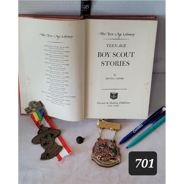 1945 Scout book, pins ,stripes &  button