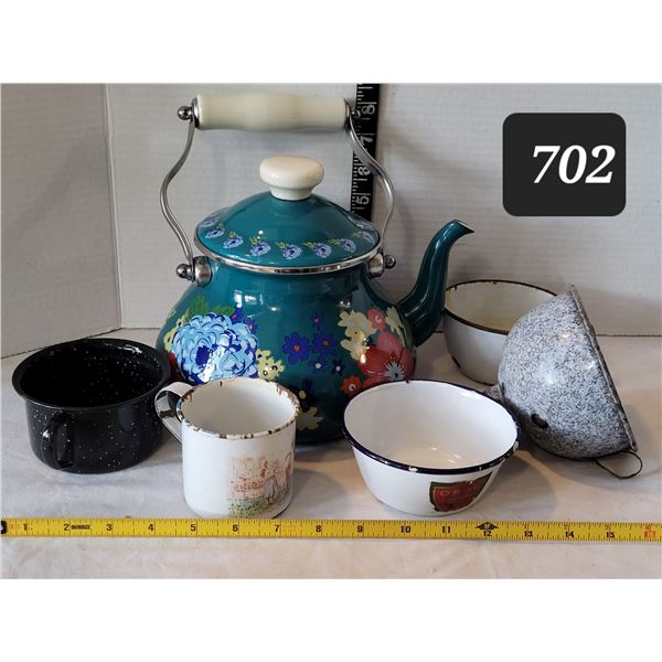 Group of old & new enamelware.
