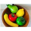 Image 2 : Wood footed bowl with mid century glass fruit.