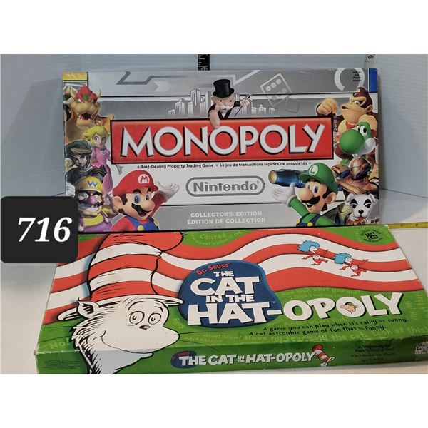 Nintendo monopoly. Complete. Hatopoly has board, metal games pieces. Incomplete.