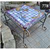 Image 1 : Wrought iron table. Cement & cut glass tiled top 2 ft.X2 ft., Dungeons & Dragons theme. Chess/ Check