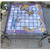 Image 2 : Wrought iron table. Cement & cut glass tiled top 2 ft.X2 ft., Dungeons & Dragons theme. Chess/ Check