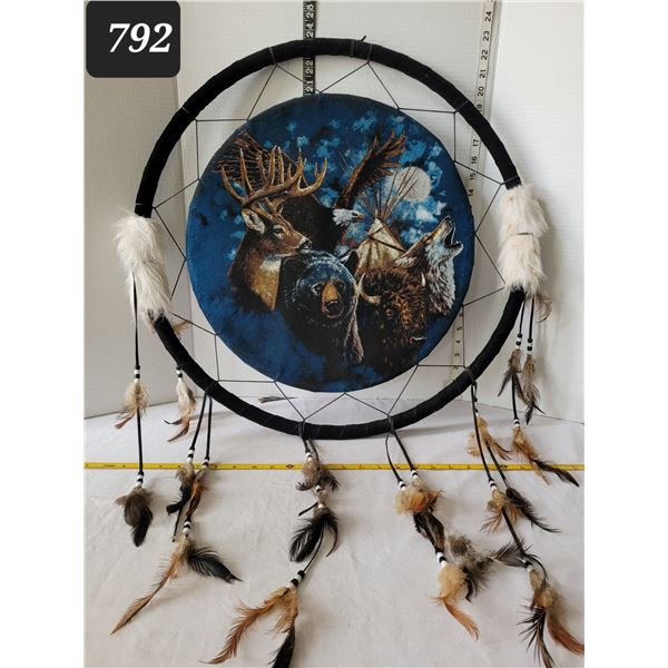 Large Dreamcatcher. Native wildlife painted on velvet.