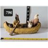 Image 1 : Native American wolf & eagle in canoe. Resin figurine.