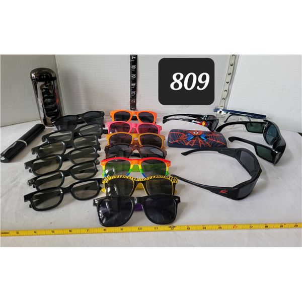 Group of various glasses. Sun, 3D, Edge Safety & Marvel Avenger Sun glasses.