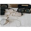 Image 5 : Lot of glasses.Vintage, RayBan  & clip on sun glasses. Old Villson goggle case & others.