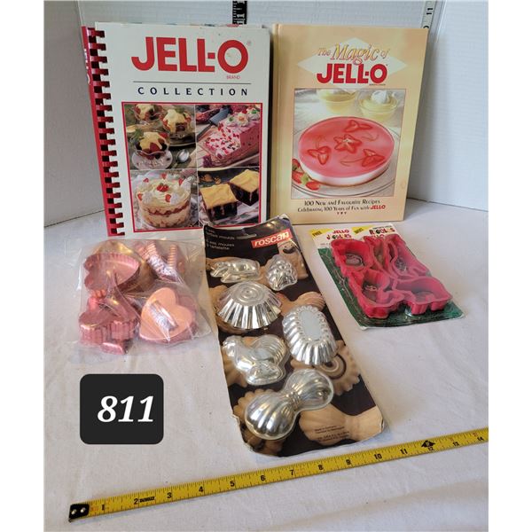 Mid century cookie, pastry & jello cutters. Jello recipe books