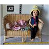 Image 1 : American Girl doll, clothes & wicker bench.