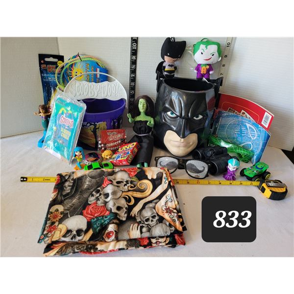 Halloween buckets filled with toys. Pillow case & witch doll.