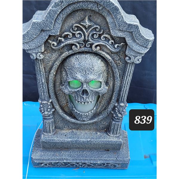 Outdoor skull headstone decoration with sound. 25” H